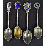 4x Silver and Enamel Golf Spoons to include Eaglescliff & district 1922, Cocanda GC 1925, Holme Hall