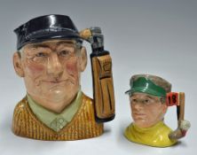 2x Royal Doulton character golf ware jugs to incl "Golfer" large bone china character jug series