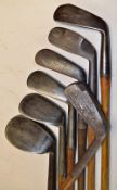 7x various interesting irons to incl James Gourlay Carnoustie jigger, Hendry and Bishop, mussel back