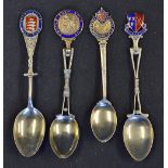 4x Silver and Enamel Golf Spoons including Sale GC 1926, Brent Valley GC 1927, Herefordshire GC 1926