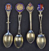4x Silver and Enamel Golf Spoons including Sale GC 1926, Brent Valley GC 1927, Herefordshire GC 1926