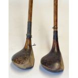 2x matching R Simpson Carnoustie Perfect Balance woods - with rear brass back weights comprising a