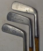 3x good stainless blade putters incl Gibson Kinghorn gooseneck with Gibson A Star shaft stamp,