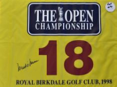 1998 Royal Birkdale Open golf championship 18th Hole pin flag signed by the winner Mark O'Meara -