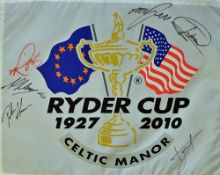 2010 Celtic Manor Ryder Cup signed pin flag - signed by 6x European players to incl Graeme McDowell,