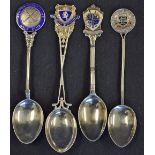 4x Silver and Enamel Golf Spoons to include Walmer & Kingstown GC 1926, Ashton Under Lyme GC 1947,