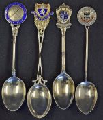 4x Silver and Enamel Golf Spoons to include Walmer & Kingstown GC 1926, Ashton Under Lyme GC 1947,