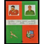 Scarce 1974 British Lions v South Africa rugby programme c/w official team sheet issued on the