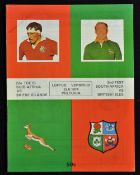 Scarce 1974 British Lions v South Africa rugby programme c/w official team sheet issued on the
