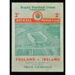 1939 England v Ireland (Runners-up) rugby programme - played at Twickenham on 11th February, usual