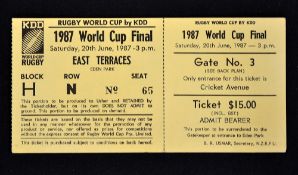 1987 Rugby World Cup Final match ticket - for the 1st RWC final New Zealand vs France with the hosts