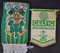 1989 Lisbon Lions Scarf together with 1989 Celtic Football Match Pennant some wear to pennant