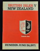 1971 British Lions v New Zealand rugby programme-1st test match played at Dunedin with the Lions