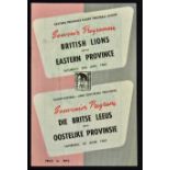 1962 British Lions v Eastern Province rugby programme played at Port Elizabeth on 30th June with the