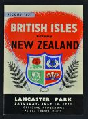 1971 British Lions versus New Zealand rugby programme-2nd test match made at Christchurch won by New