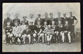 1905 New Zealand rugby football team touring postcard - original All Blacks in rugby kit and some