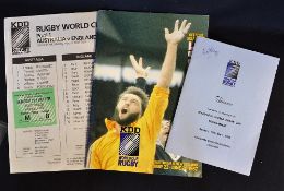 1987 Rugby World Cup collection programmes, menu (signed), ticket et al to incl the programme for