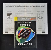 1992 French Barbarians v South Africa rugby programme - played on Sat 31 Oct in North Stadium