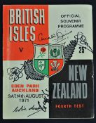 Scarce 1971 British Lions (14) v New Zealand (14) signed rugby programme - 4th Test played at