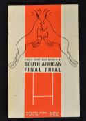 1967 South African Final Trials rugby programme - played ahead of tour by France played at Kings