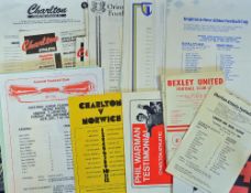 Charlton Athletic reserve/youth football programmes homes & aways 1968 to 1993 many single sheet