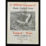 1931 England vs Wales (Champions) rugby programme played at Twickenham on 17th January the game