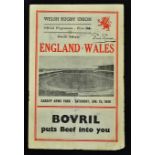 1949 Wales v England rugby programme - played at Cardiff Arms Park with Wales winning and denying