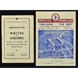 1952 and 1953 England rugby trial programmes to incl Whited v Colours played at Ellis Sports