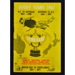 1962 British Lions tour to South Africa (and others) itinerary booklet - small yellow card covered