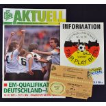 1992 European Championship qualifying match West Germany v Wales football programme ticket and