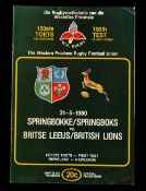 1980 British Lions v South Africa rugby programme - 1st test match played in Cape Town and also