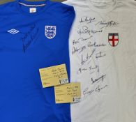 1966 England Multi-Signed Football Shirt a white long sleeve replica shirt, includes Armfield,