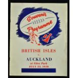 1950 British Lions v Auckland rugby programme - played on the 22nd July with the Lions winning 32-