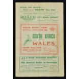 1951 Wales vs South Africa rugby programme - played at Cardiff Arms Park on 22nd December