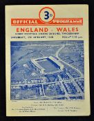 1948 England vs Wales rugby programme - played at Twickenham 17th January single folded card, some