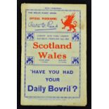 1935 Wales v Scotland rugby programme-played at Cardiff Arms Park on Saturday 2nd February, usual