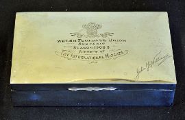 1908/09 "Grand Slam" Welsh Rugby Union silver presentation signed cigarette box - silver