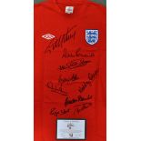 1966 England World Cup Signed Football Shirt with 10 signatures, replica shirt, size M comes with