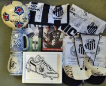 Special Selection of PELE Santos Football Ephemera to include 2x PELE signed Santos football shirts,
