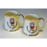 1966 England World Cup Willie Tankards by Gibbon & Sons Ltd of Stoke-on-Trent, with gold gilt