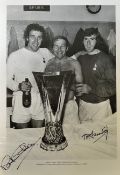 Martin Chivers and Pat Jennings Signed Football Print a black and white print depicting Tottenham