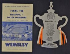 1953 Blackpool v Bolton Wanderers football programme together with a Blackpool FC Cup replica trophy