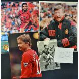 Hand signed prints of Alex Ferguson, Eric Cantona, Wilf McGuinness, Ole Gunnar Solskjaer, plus a