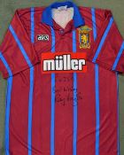 Aston Villa match worn shirt 'Houghton no.7' to the back, Ray Houghton signature to the front.