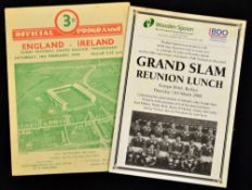 1948 England v Ireland (Grand Slam) rugby programme and Reunion Luncheon menu - played at Twickenham