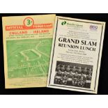 1948 England v Ireland (Grand Slam) rugby programme and Reunion Luncheon menu - played at Twickenham