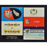 2x 1977 British Lions rugby programmes - to incl v New Zealand 3rd Test played at Dunedin and v