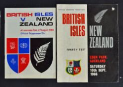 2x 1966 British Lions v New Zealand rugby programmes - for the 3rd and 4th Test played at