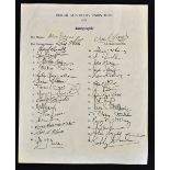 1974 British Lions Tour to South Africa official signed team sheet - facsimile signatures
