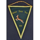 1962 British Lions/Springbok embroidered rugby pennant - in the traditional Springbok green and gold